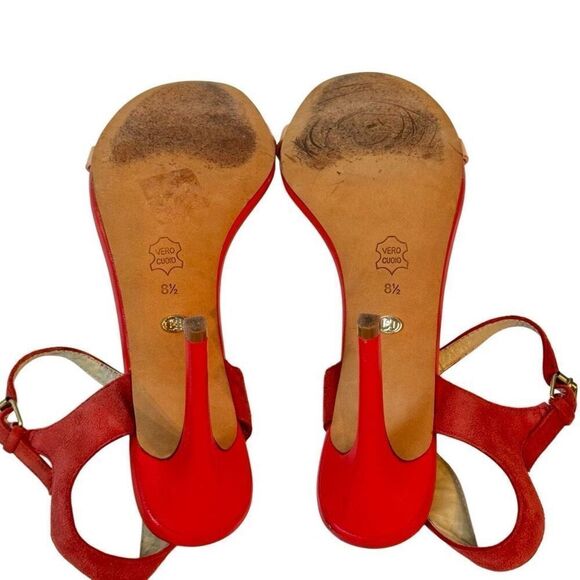 Charles David Strappy Colorblock Heels Stiletto in Red & Peach Leather 8.5 - Picture 7 of 11